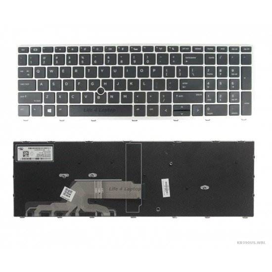 Klaviatūra HP Probook 650 G4 655 G4 650 G5 450 G5 470 G5 US su apšvietimu sidabriniu rėmeliu